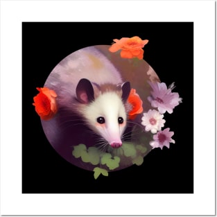 Opossum and flowers Posters and Art